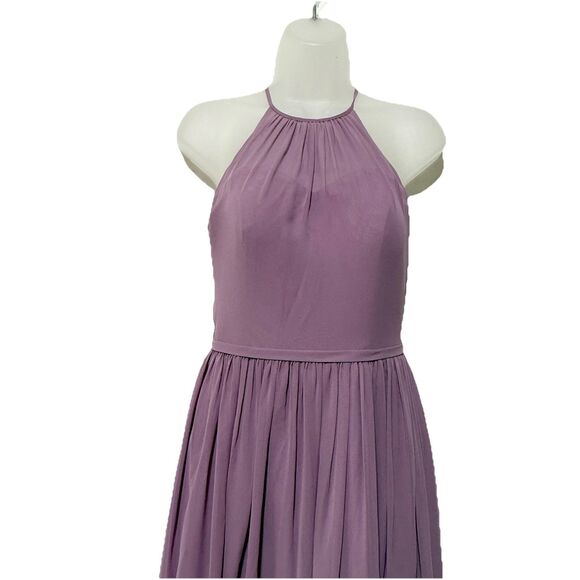 Azazie A2 Lilac Chiffon Halter Maxi Dress Formal Evening Bridesmaid Gown Lined - Picture 4 of 14